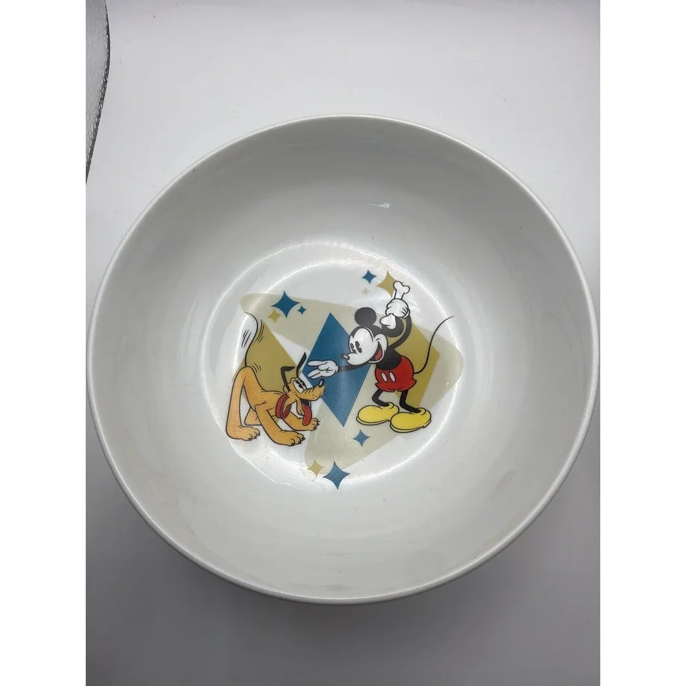 Disney Mickey Mouse Minnie Pluto Gibson Bowl and Glass Set 4 Piece Harlequin